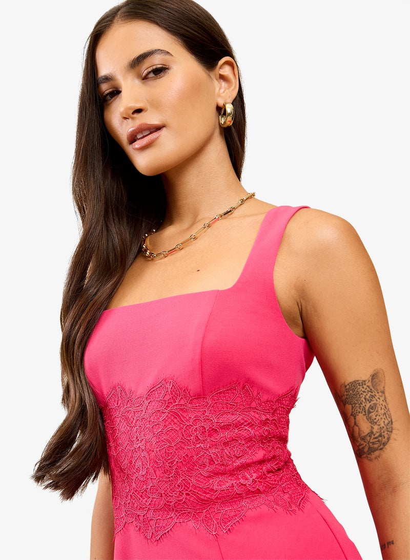 Little Mistress Pink Lace Midi Dress - Image 3